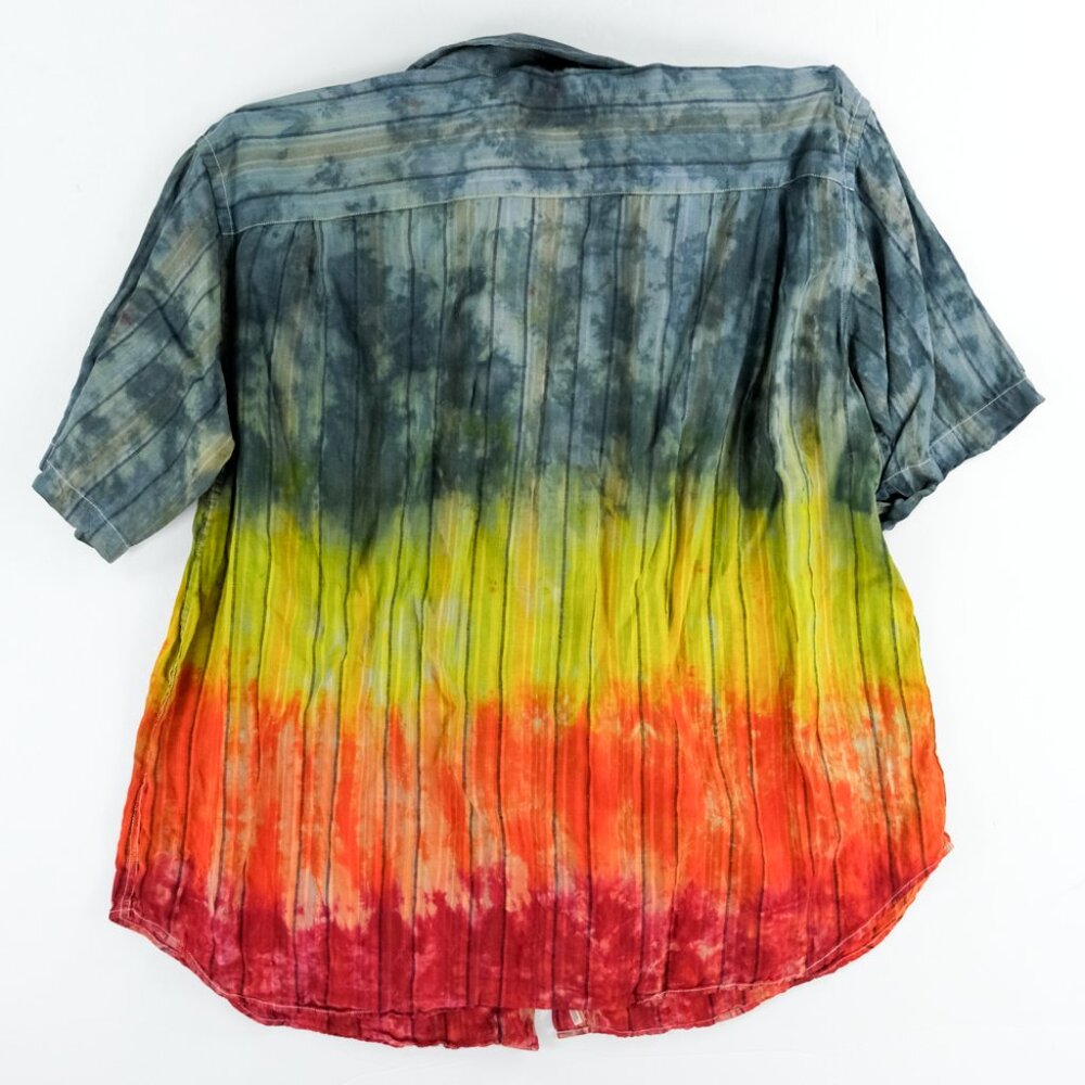 Jos A Bank Linen Shirt 2XL Short Sleeve Button Up Custom Tie Dye Fire Linen Men - Picture 2 of 5